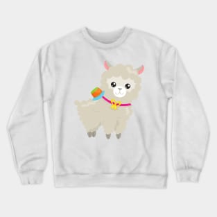 Cute Llama, Alpaca, Little Llama, Llama With Hat Crewneck Sweatshirt